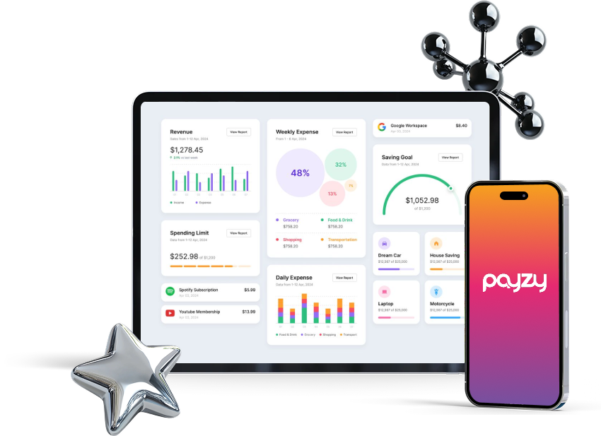 The Payzy app on a tablet and phone